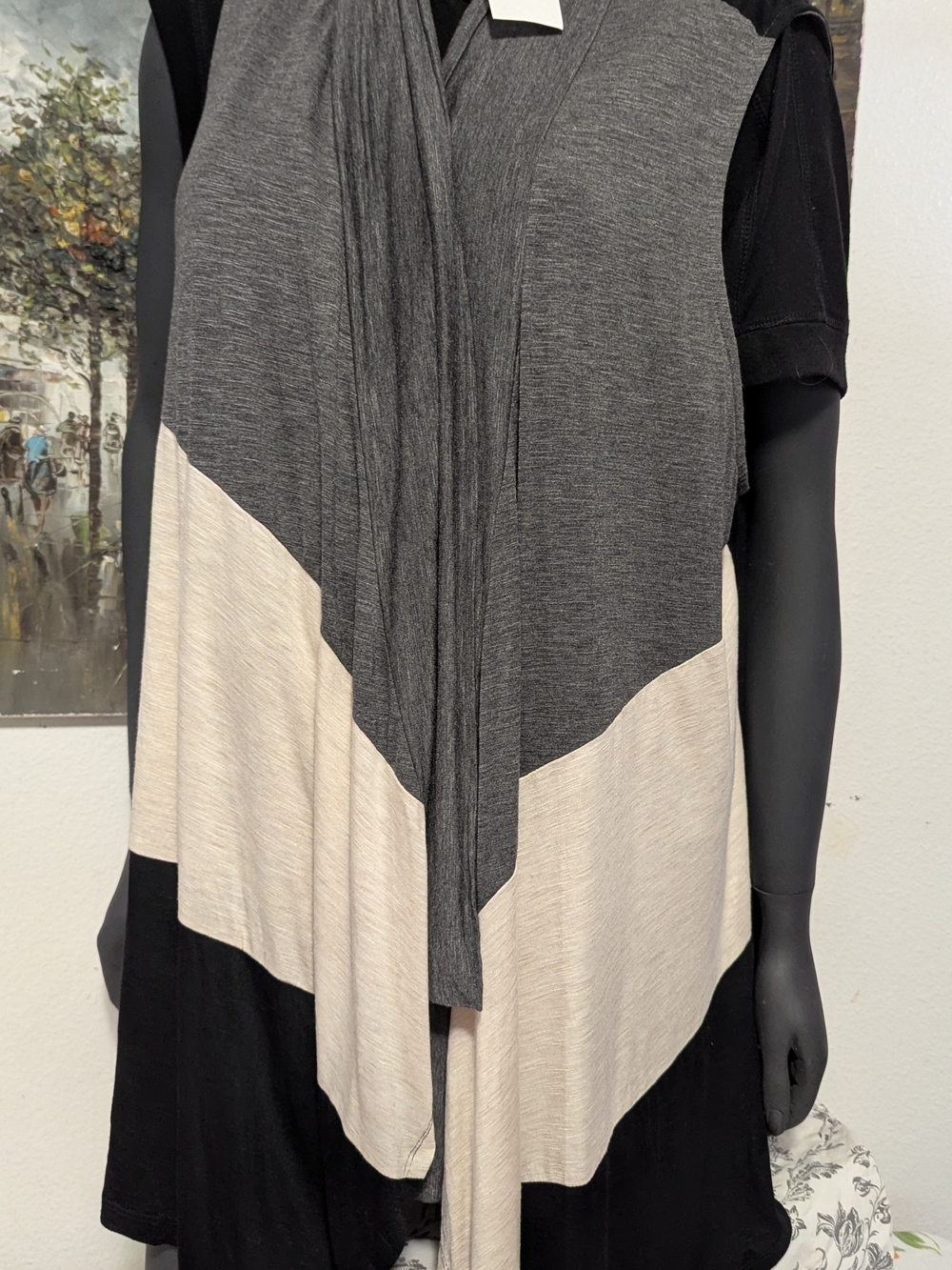 Women's Colorblock Open Front Sweater Vest - Gray & Cream